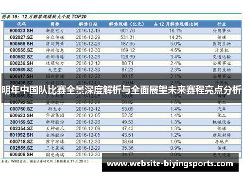 明年中国队比赛全景深度解析与全面展望未来赛程亮点分析